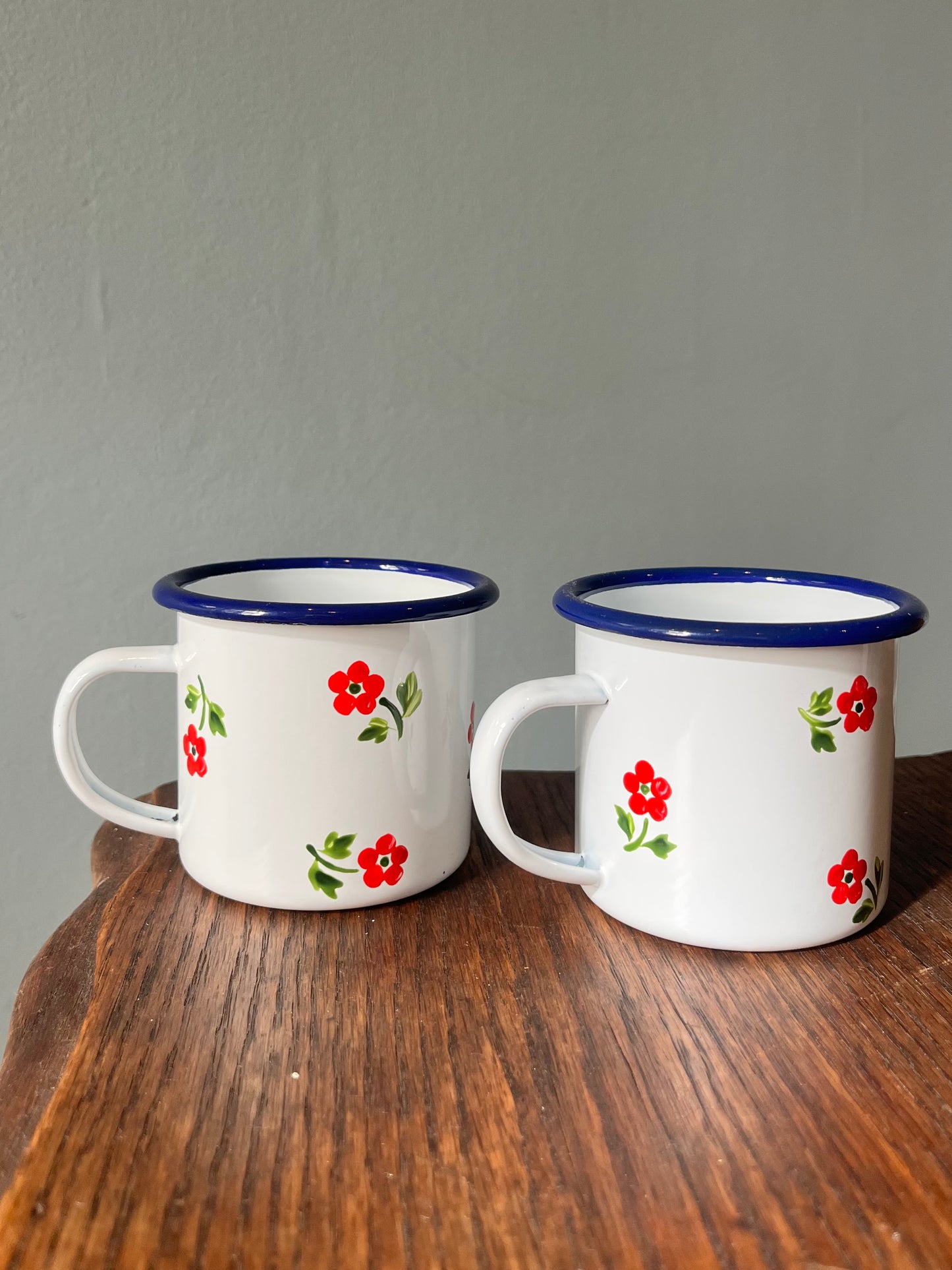Pair of Enamel Mugs - Poppy Red