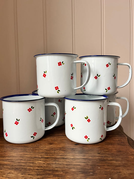 Pair of Enamel Mugs - Red Ditsy