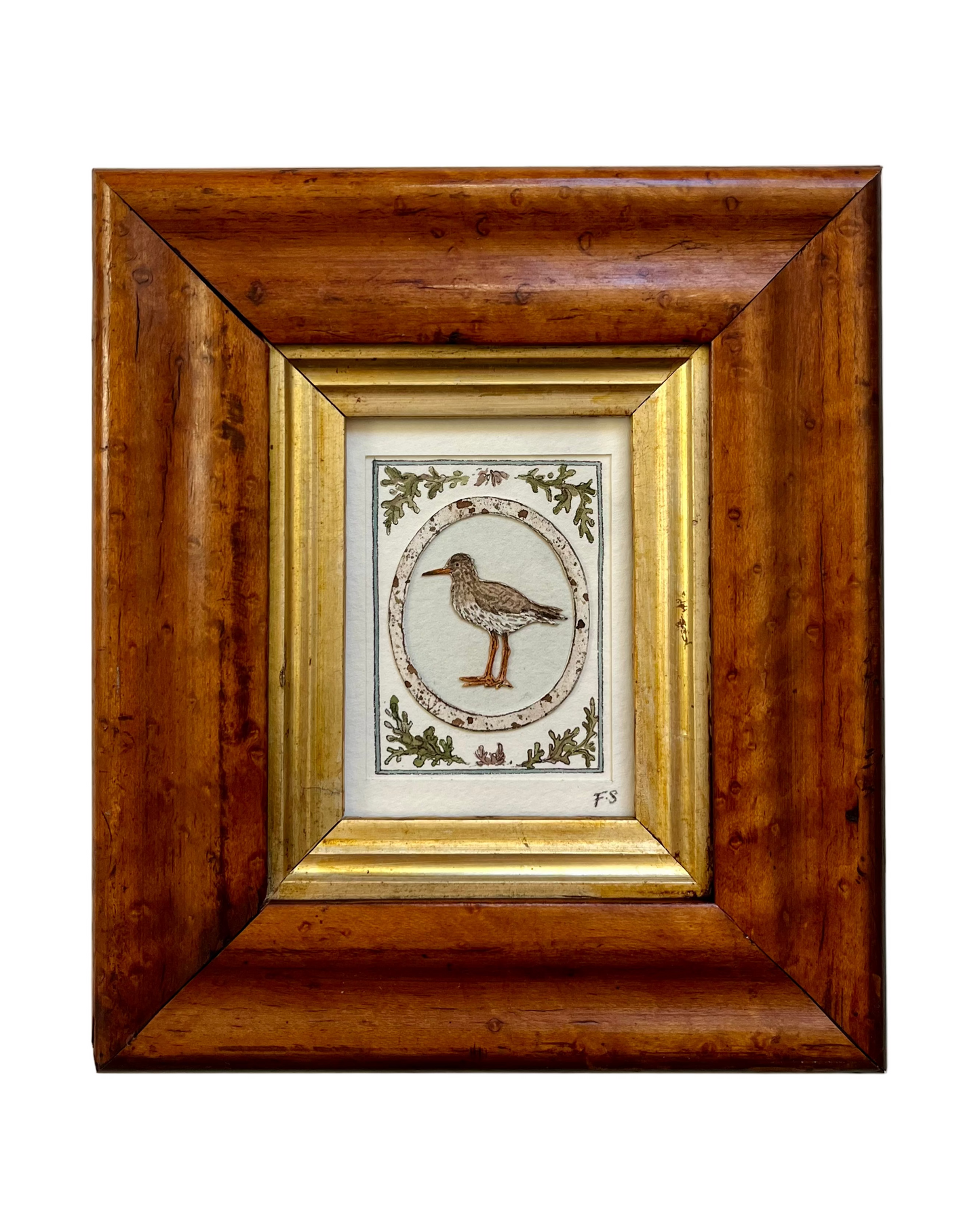 Redshank Cameo watercolour Papercut miniature