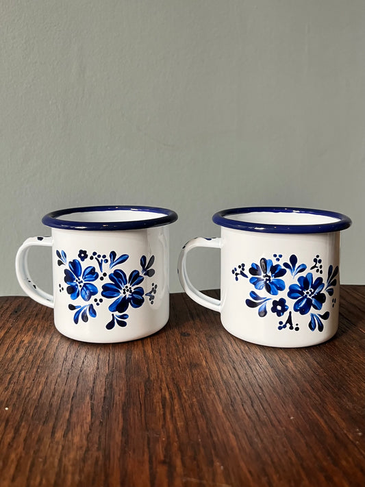Pair of Enamel Mugs - Delft Blue