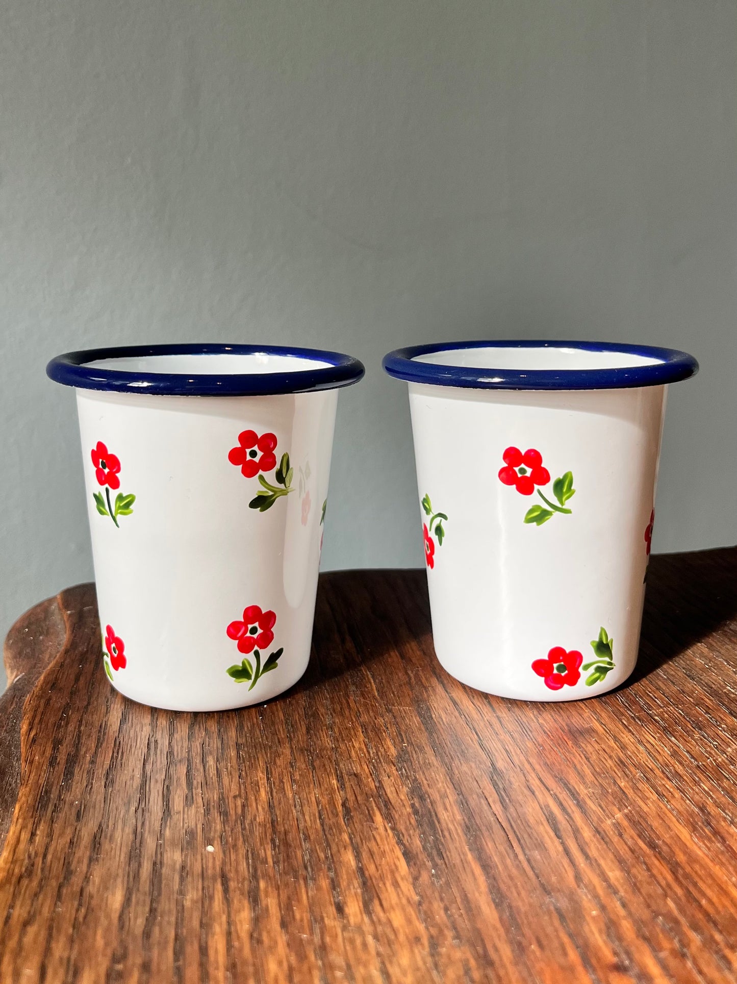 Pair of Enamel Tumblers - Poppy Red