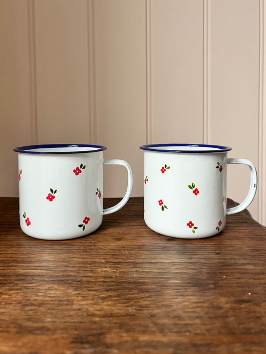 Pair of Enamel Mugs - Red Ditsy